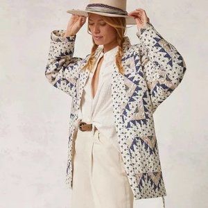 Anthropologie Quilted Jacket in Blue and Cream